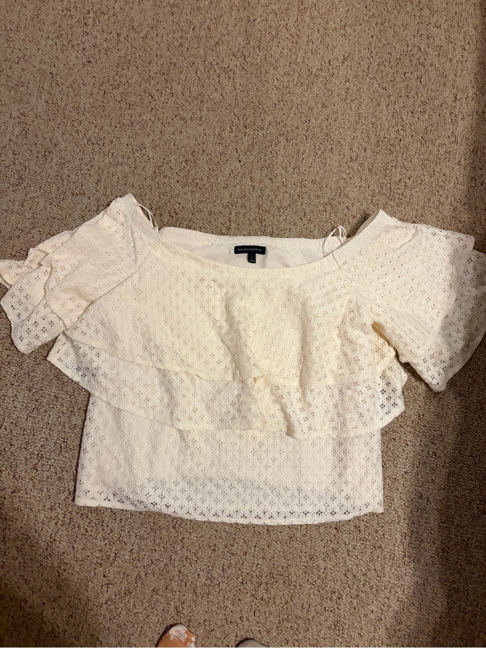 Banana Republic off-White Eyelet Ruffle Off-Shoulder Top